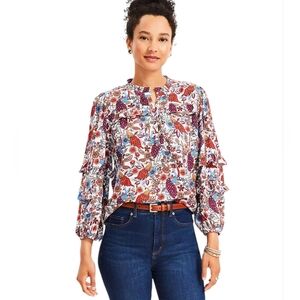 {LOFT} Women's Peacock Print Multicolor Floral Blouse - Size XL